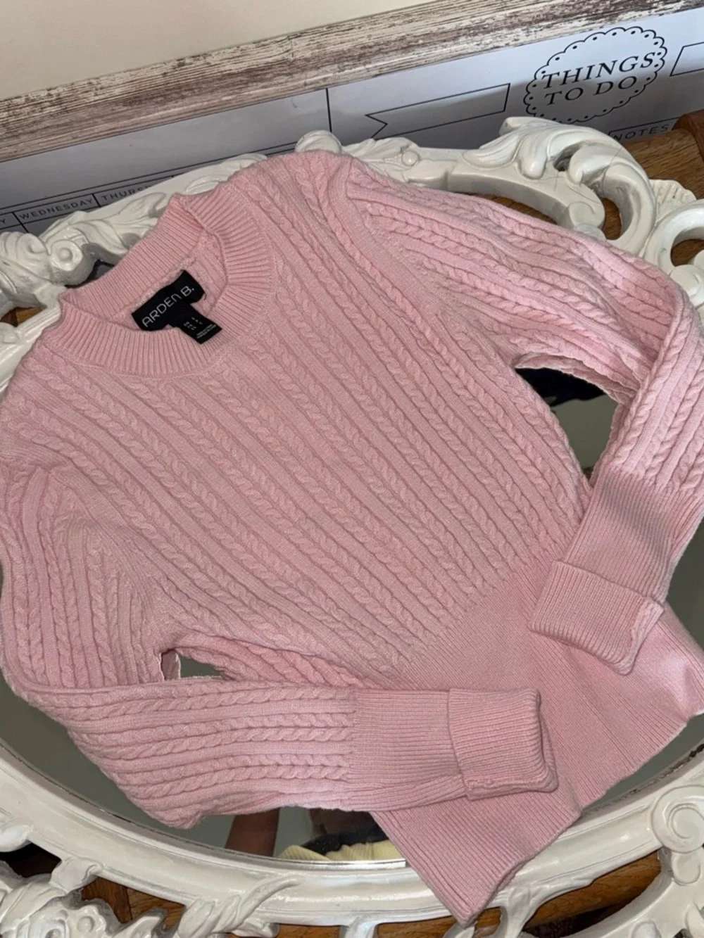 Arden B Light Pink Cable Crewneck Sweater